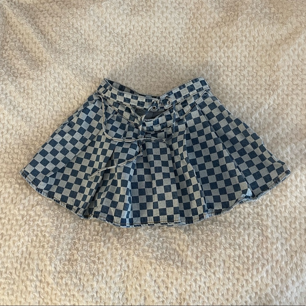 Tiger Mist Blue and White Checkered Mini Skirt
